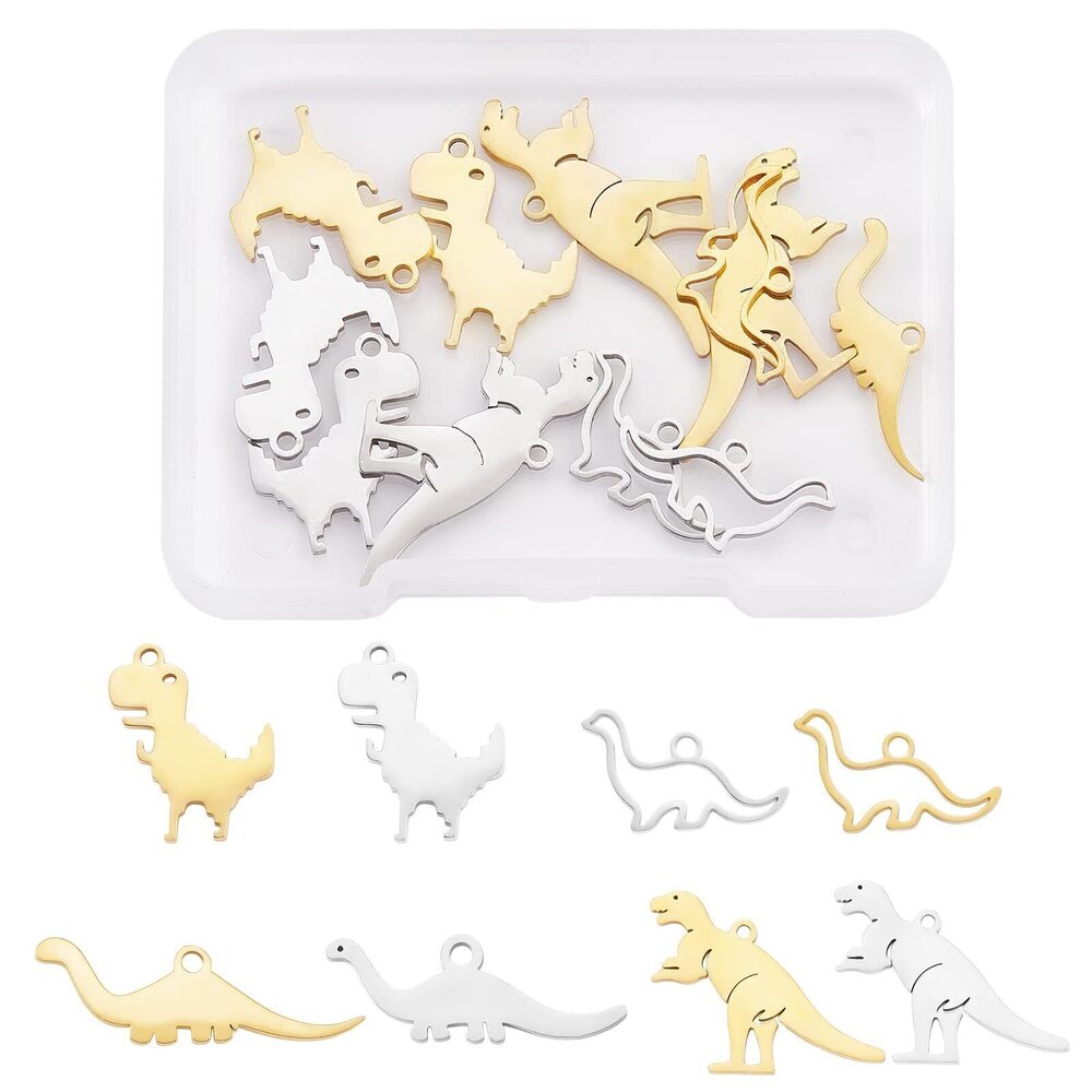 7240 16 Pieces Dinosaur Stainless Steel Charm Pendant Mixed Pattern Animal
